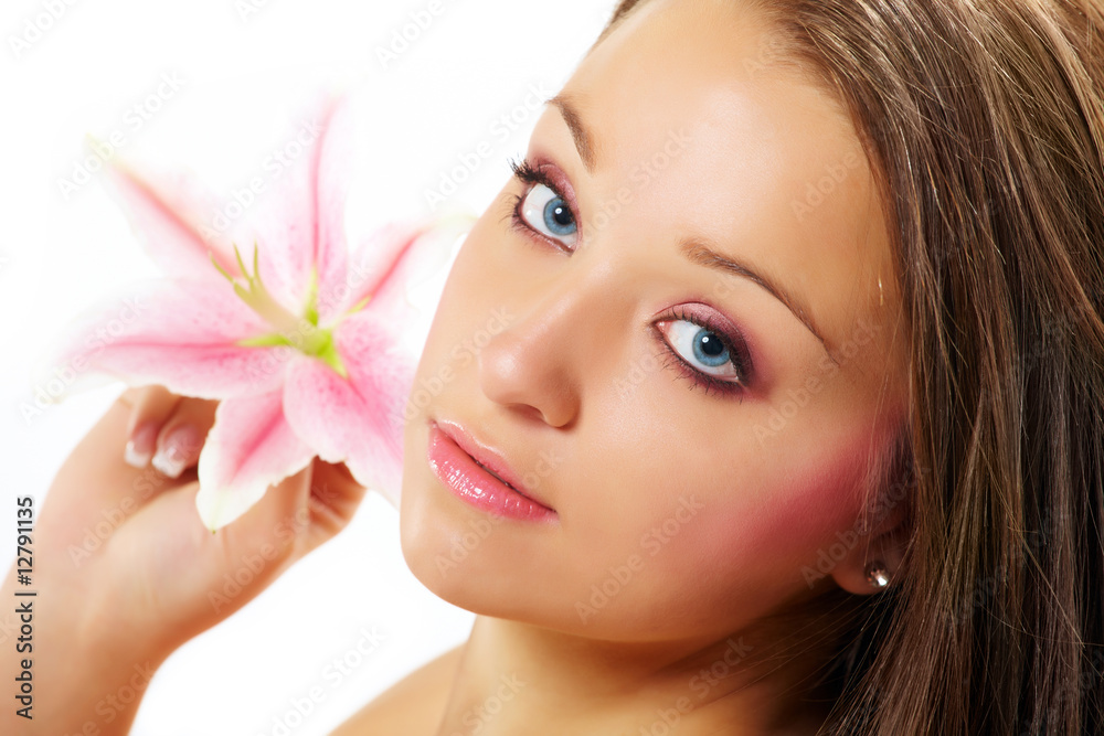 Beautiful woman with lily flower Beautiful woman with lily flower