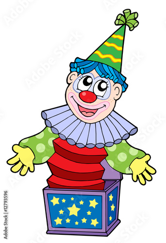 Cartoon clown in box