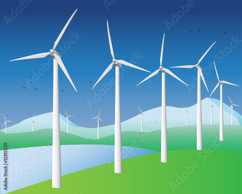 Wind turbines in a row