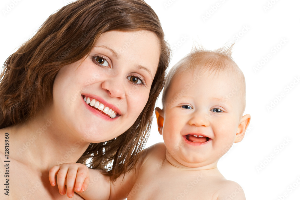 joyful mother and her baby boy joyful mother and her baby boy