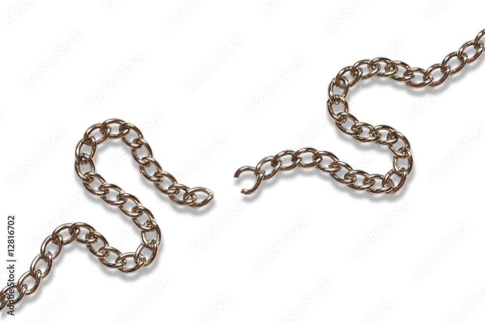 Obraz premium Nice torn chain with shadow isolated on white background
