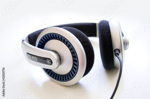 Big headphones isolated on the white background, close-up