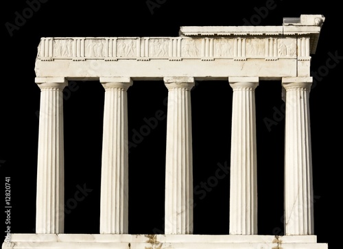 Ancient Greek temple isolated on black photo