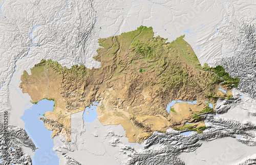 Kazakhstan, shaded relief map, colored for vegetation photo