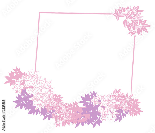 cadre feuillages blanc et rose sur fond blanc