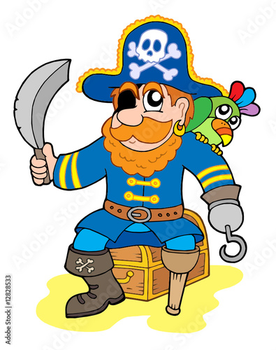 Pirate sitting on treasure chest