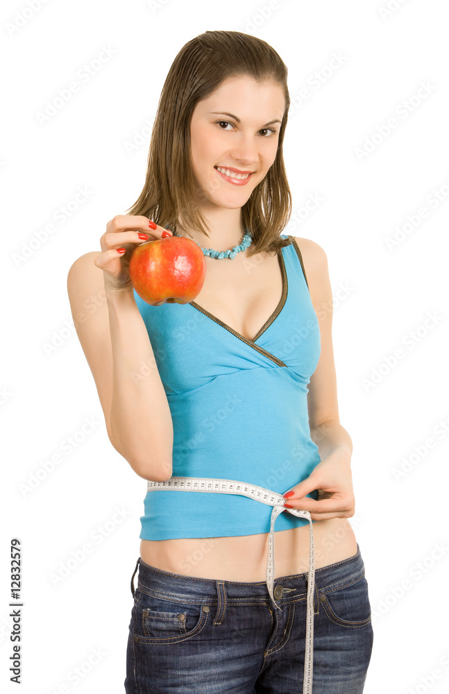 Beautiful girl holding an apple; isolated on white Beautiful girl holding an apple; isolated on white