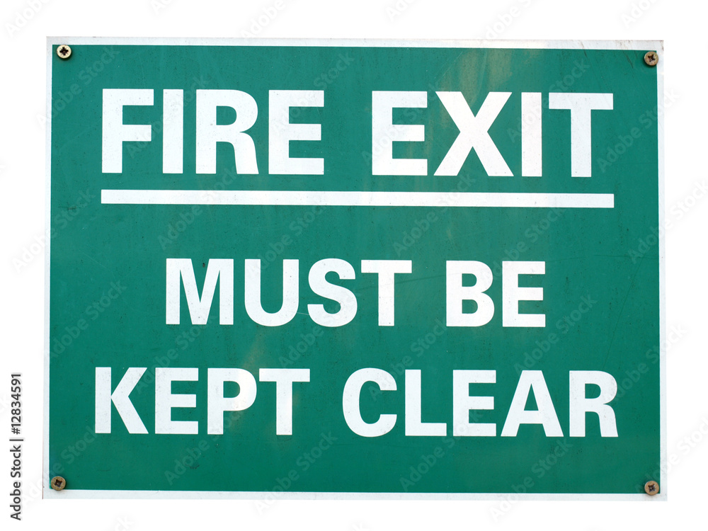 Fire exit sign with white text over green Fire exit sign with white text over green