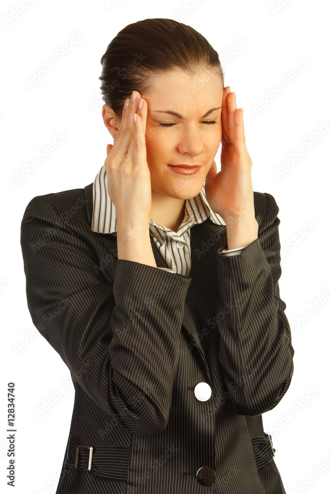 Attractive business woman under stress. Isolated on white Attractive business woman under stress. Isolated on white