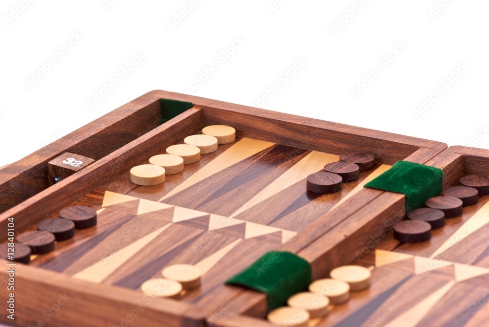 Wooden Backgammon set on a white background Wooden Backgammon set on a white background