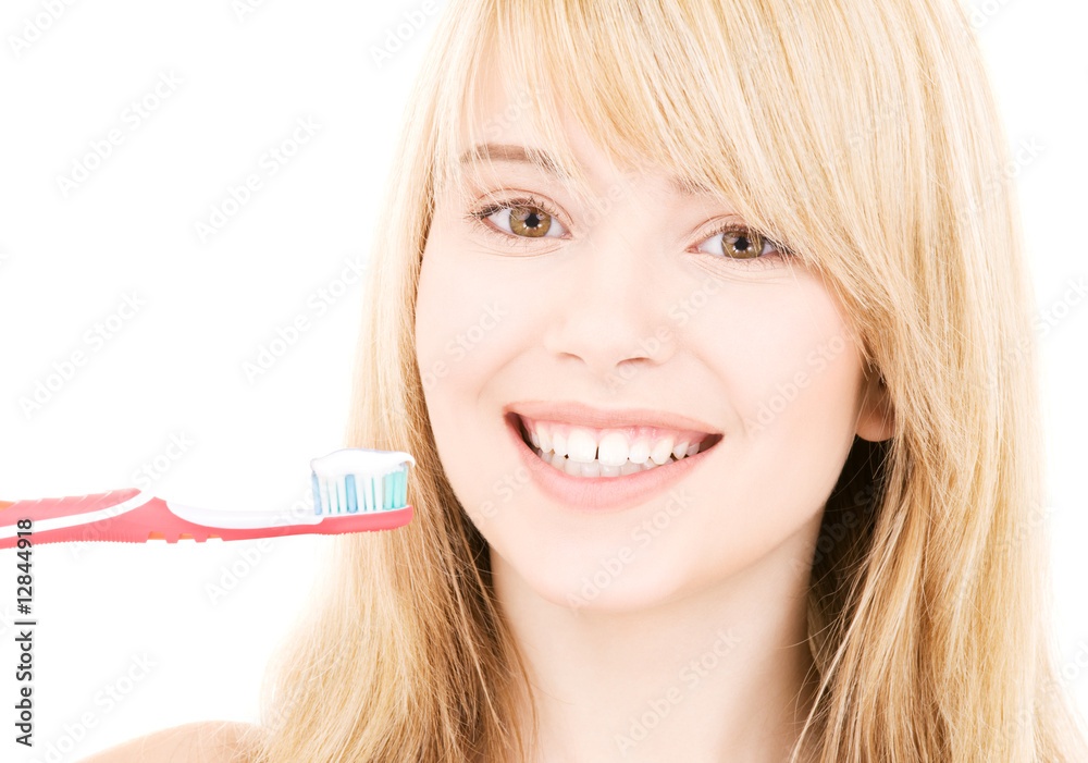 happy girl with toothbrush happy girl with toothbrush