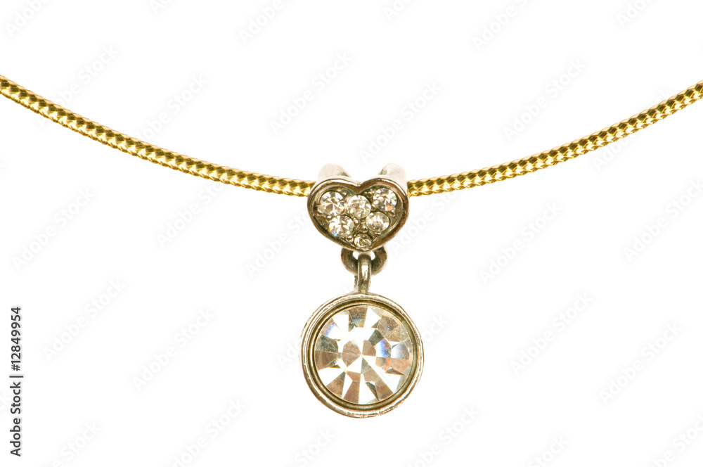 Fototapeta premium Pendant on golden chain isolated on the white