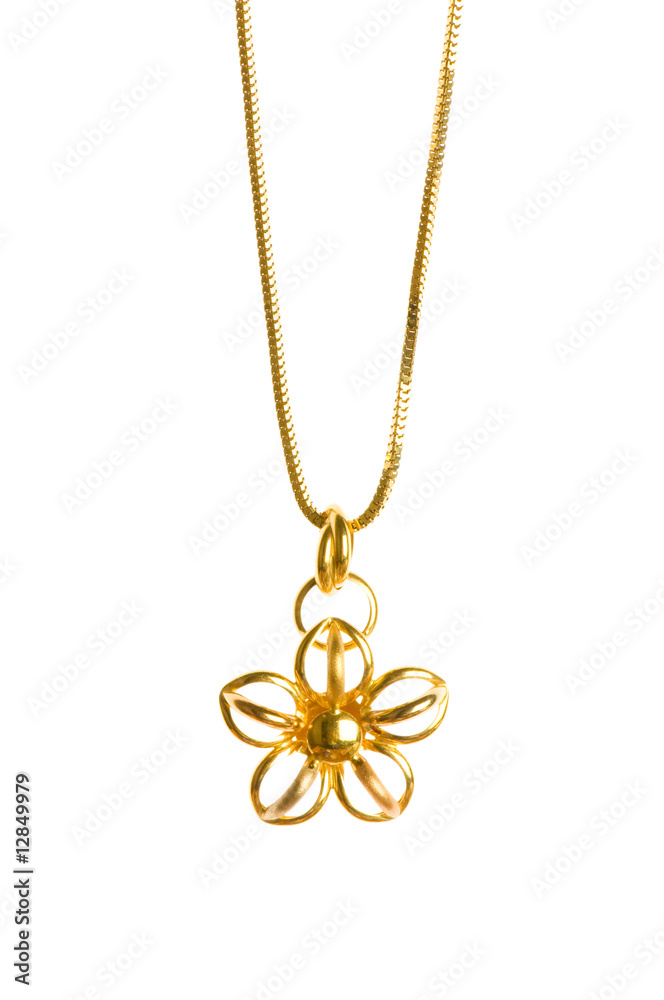 Pendant on golden chain isolated on the white Pendant on golden chain isolated on the white
