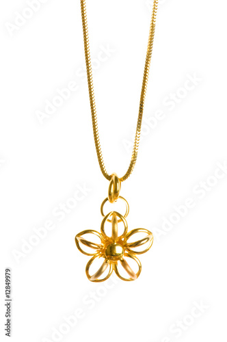 Pendant on golden chain isolated on the white