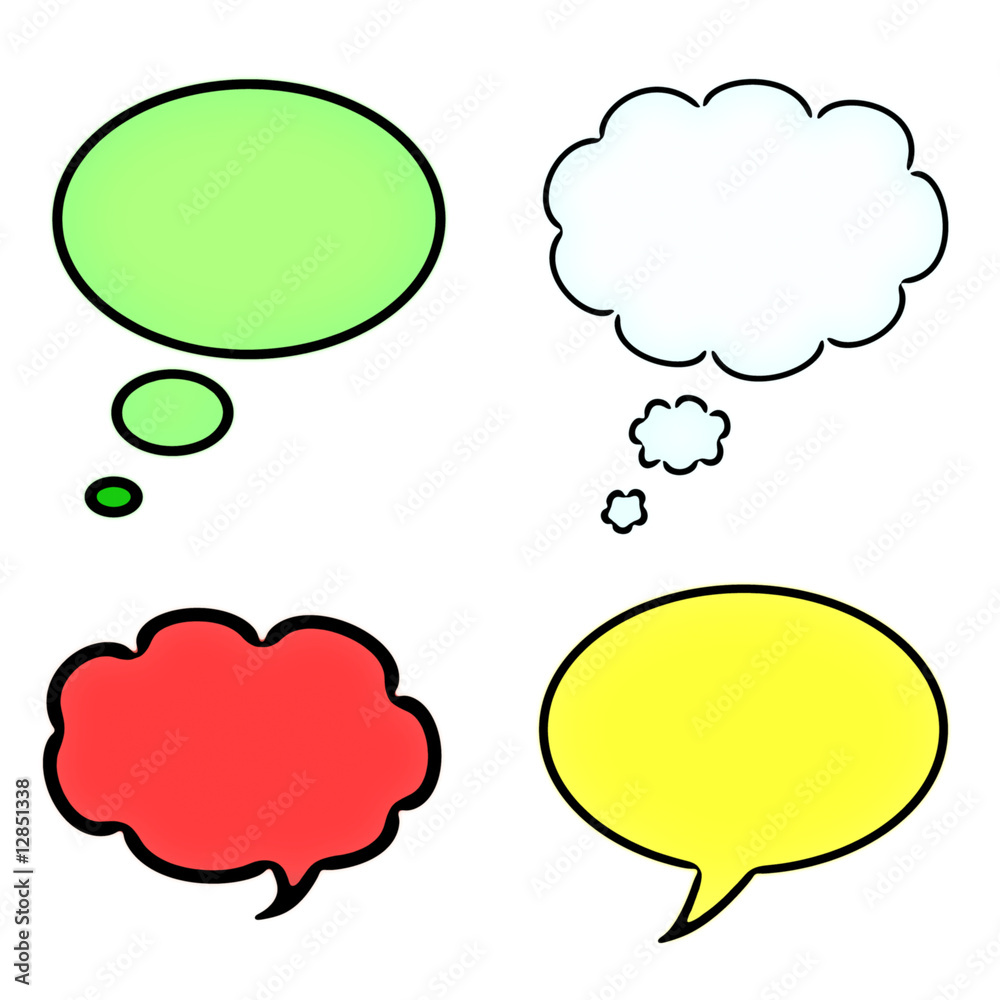 Four colorful speech bubbles