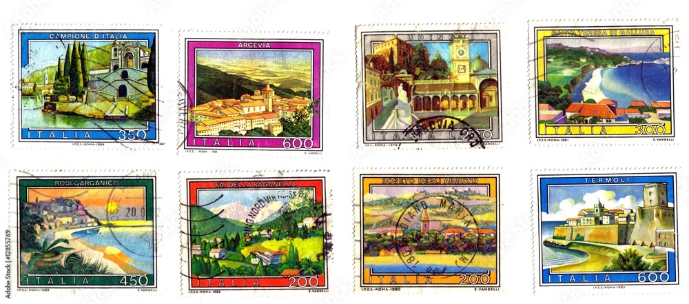 Italian  landscapes, monuments,villages stamps