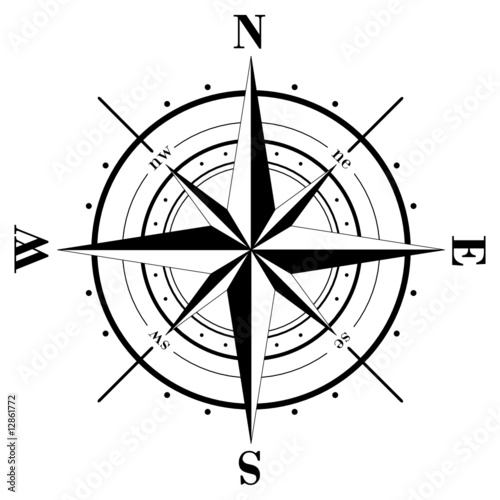 Black compass rose isolated on whte