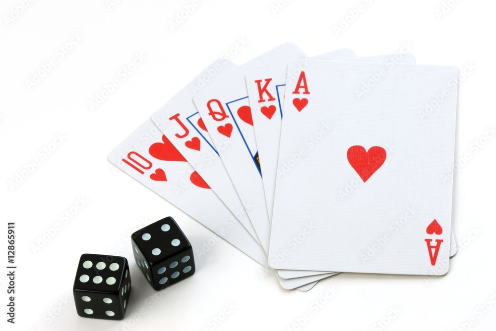 playing cards and dice isolated on the white playing cards and dice isolated on the white