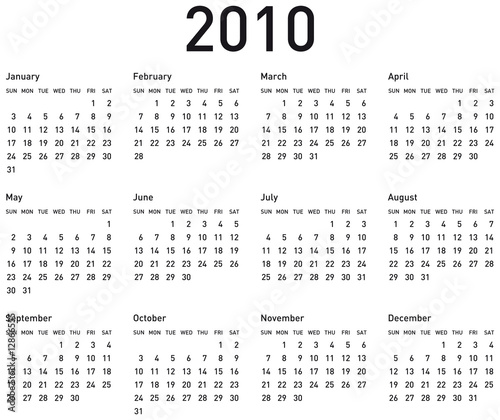 Simple Calendar for year 2010. vector format.