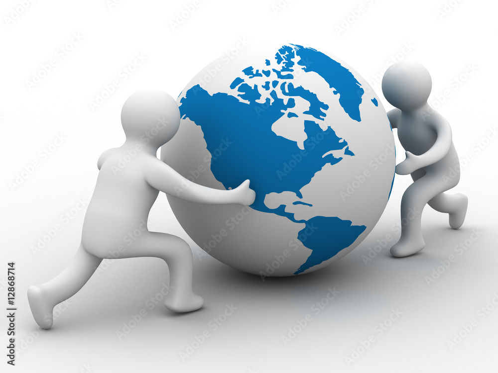 mans rolls the globe on a white background. Isolated 3D image. mans rolls the globe on a white background. Isolated 3D image.