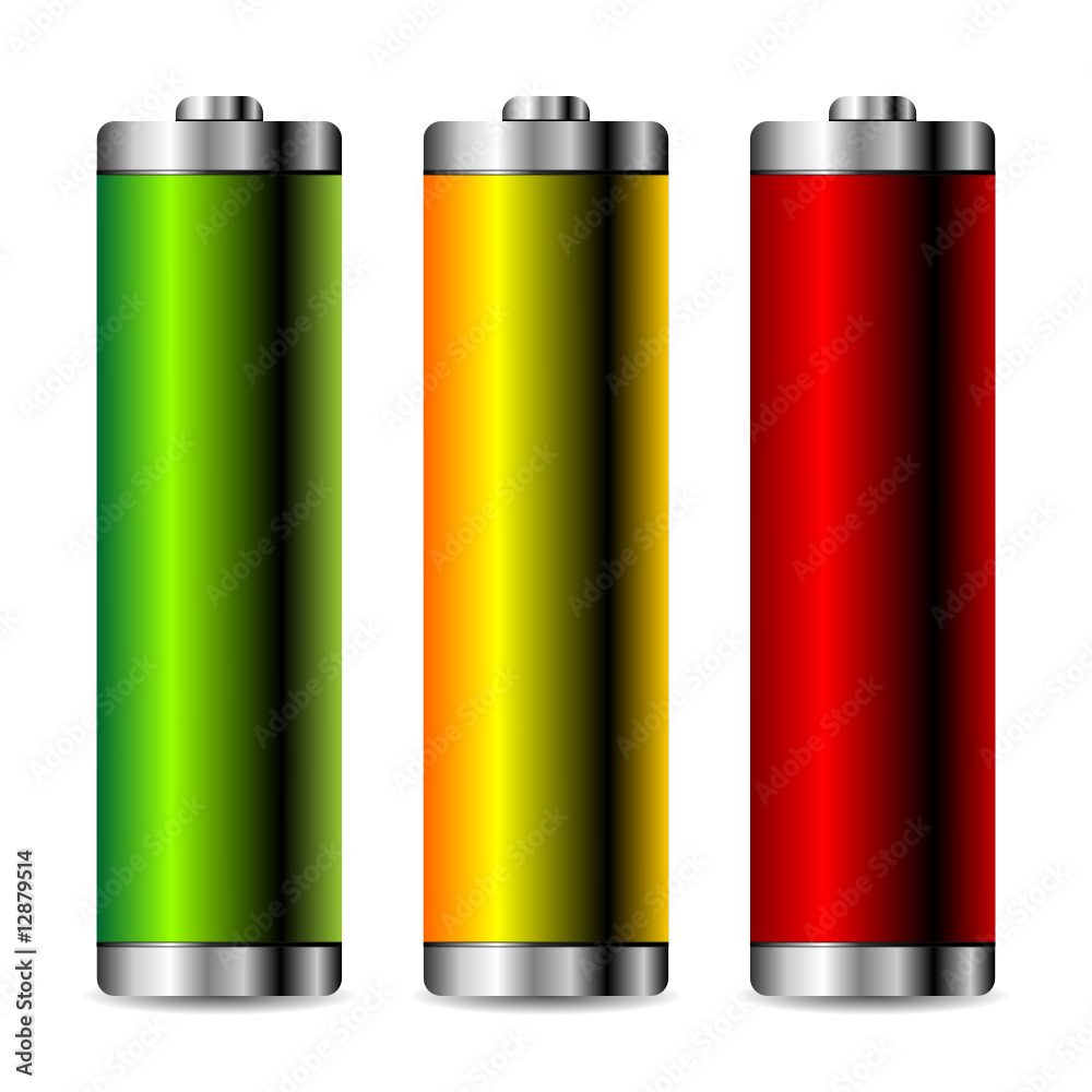 Batteries with different colors isolated over white Batteries with different colors isolated over white