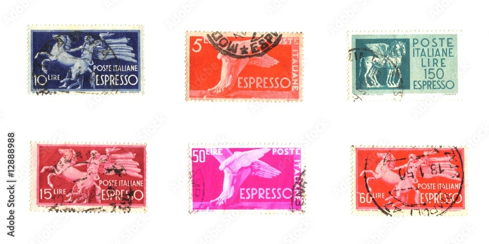 Espresso, old italian stamps background