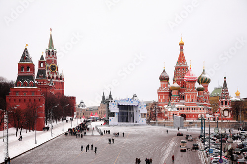 View of Kremlin and St. Basil's cathedral in winter