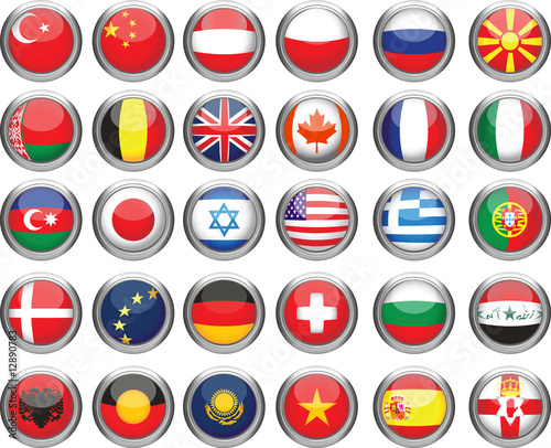 Set of flags. Glossy buttons.