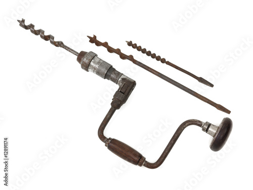 Vintage hand drill with bits