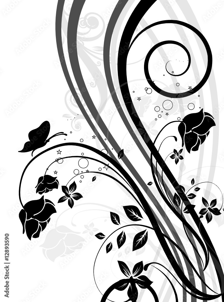 arabesque floral et roses noires