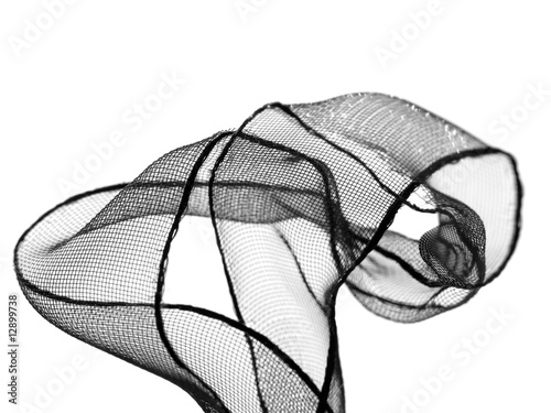 Black tulle ribbon on white background