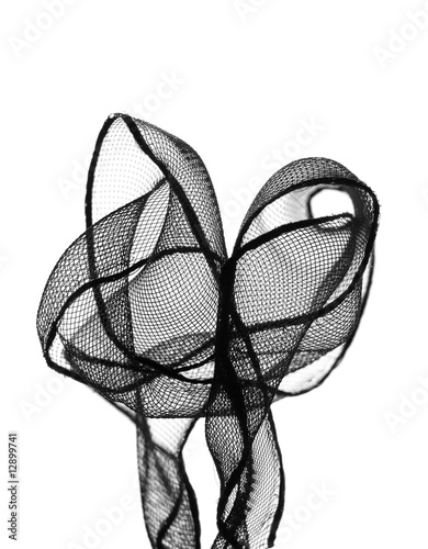 Black tulle ribbon on white background