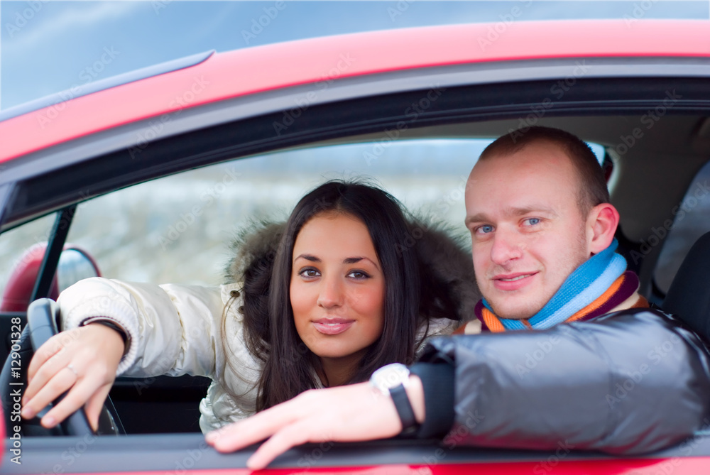 happy couple in their car happy couple in their car