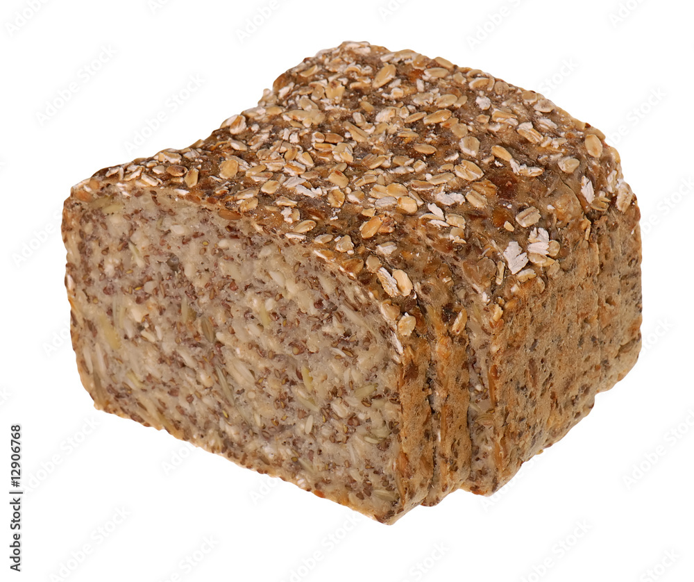 Brown bread with seeds isolated on white background Brown bread with seeds isolated on white background