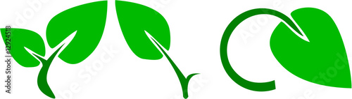 Tableau sur toile Set of abstract green leaf icons