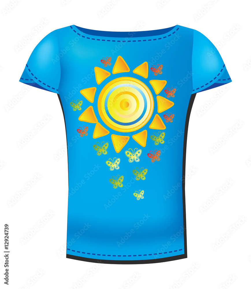 Vector T-shirt design template with flowers and butterflies Vector T-shirt design template with flowers and butterflies