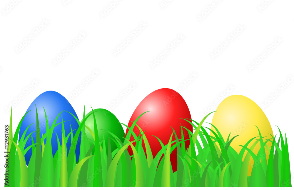 Color eggs laying on green grass