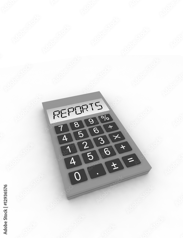 calculator with word reports - isolated 3d illustration calculator with word reports - isolated 3d illustration