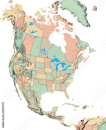 North America map with US States and Canadian Provinces