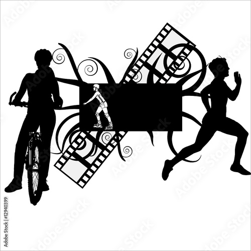 Sports vector with biker, roller blader and runner