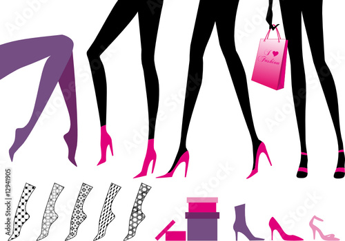 Female legs with shoes, boxes and shopping bag