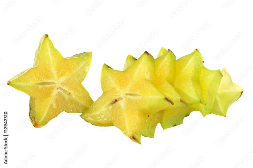 Sliced Starfruit on White Background Sliced Starfruit on White Background