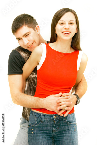 young couple over white