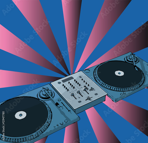vector turntable with retro background