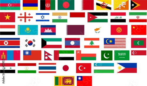 Flags of all Asian countries.