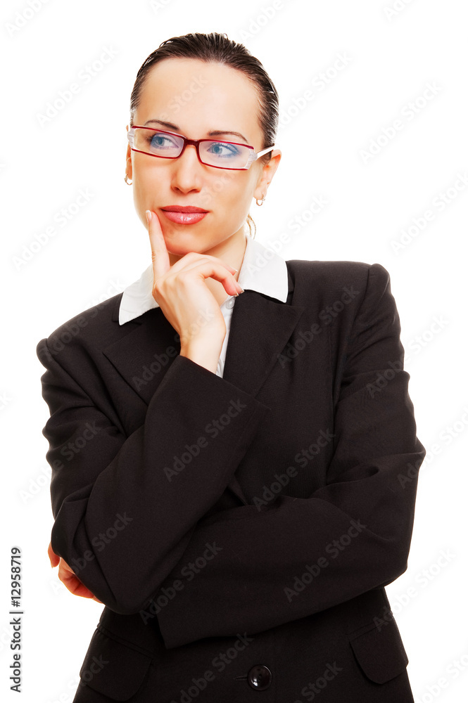 pensive businesswoman in glasses pensive businesswoman in glasses