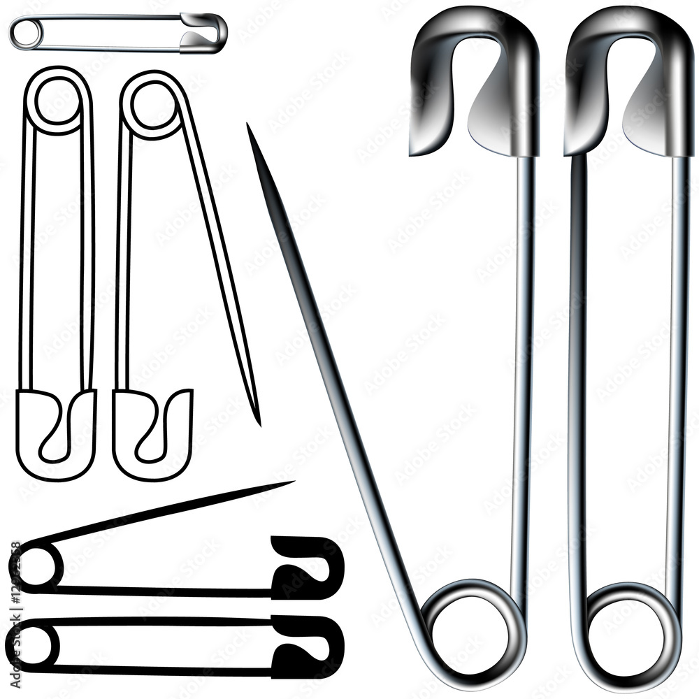 Safety and diaper pins - set of various types in vector Stock Vector |  Adobe Stock