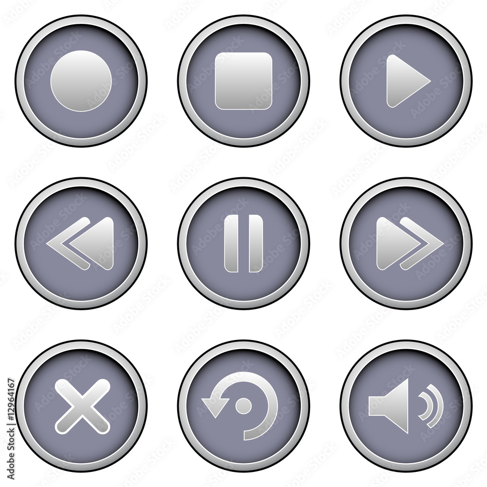 Music and media player icons on modern vector button set Music and media player icons on modern vector button set