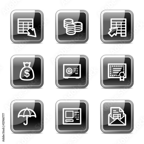 Banking web icons, black square glossy buttons series