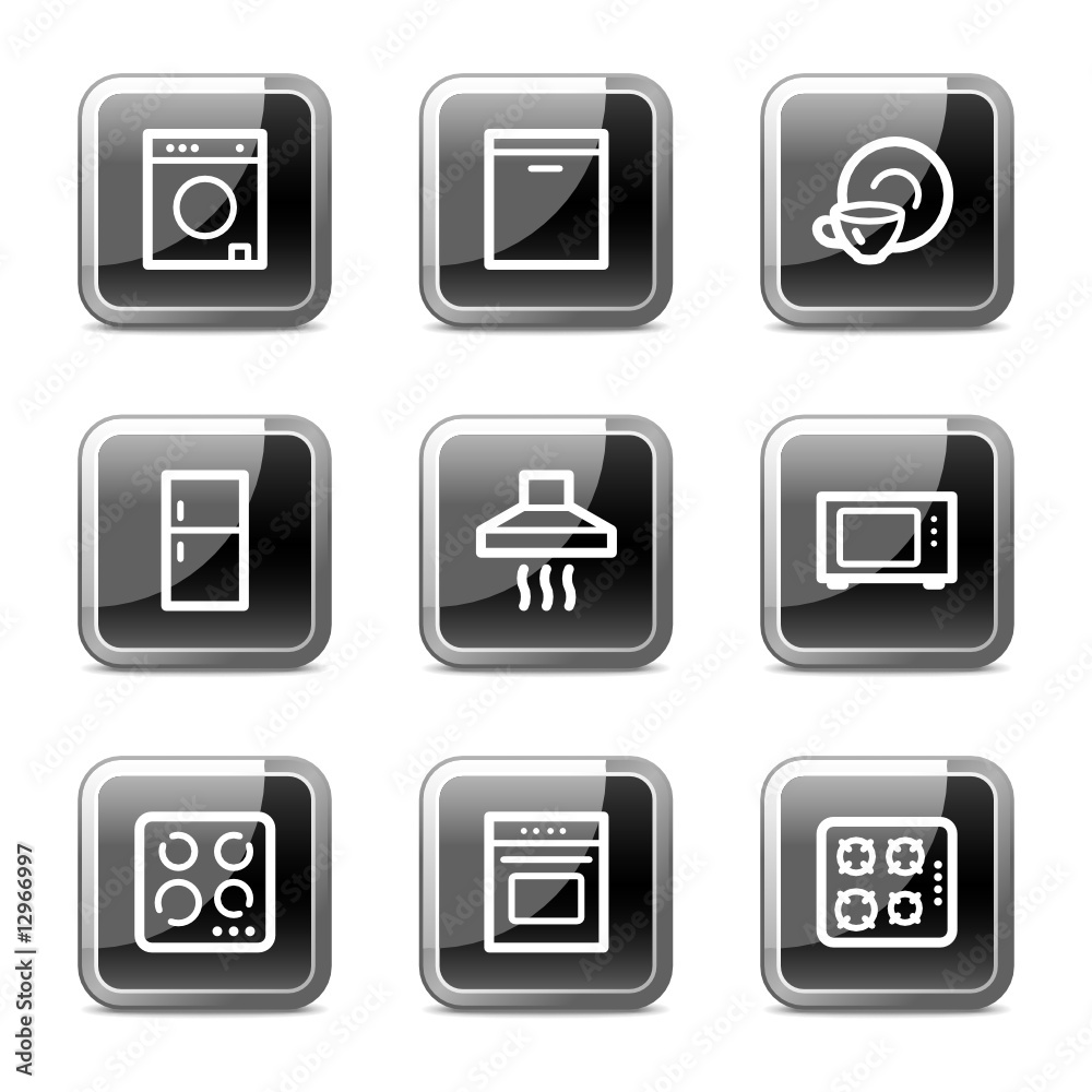Home appliances web icons, black glossy buttons series Home appliances web icons, black glossy buttons series